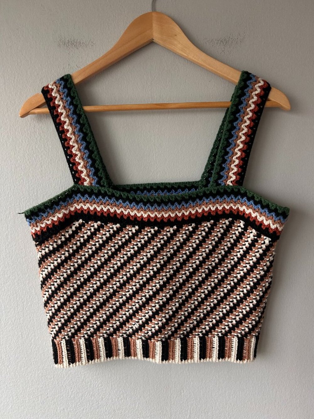 Veronica Beard Livina Crochet Tank Top Multicolor Striped Cotton Cropped